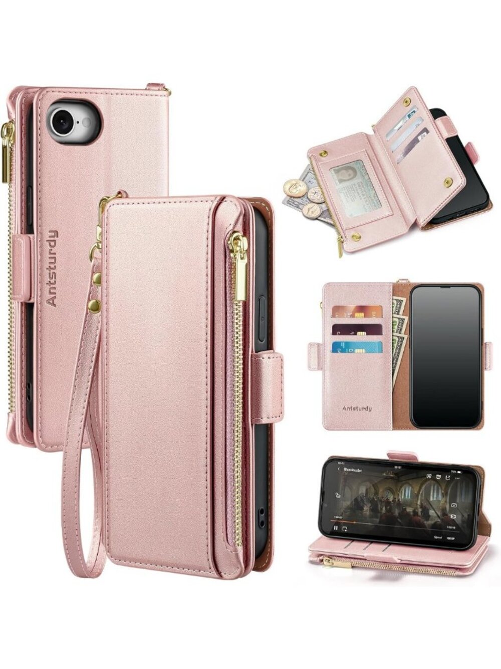 Stylish RFID Blocking Wallet Case for 4.7" iPhone - Kickstand, Zipper, Card